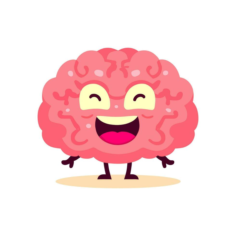 Cartoon cheerful brain character with smiling face. vector