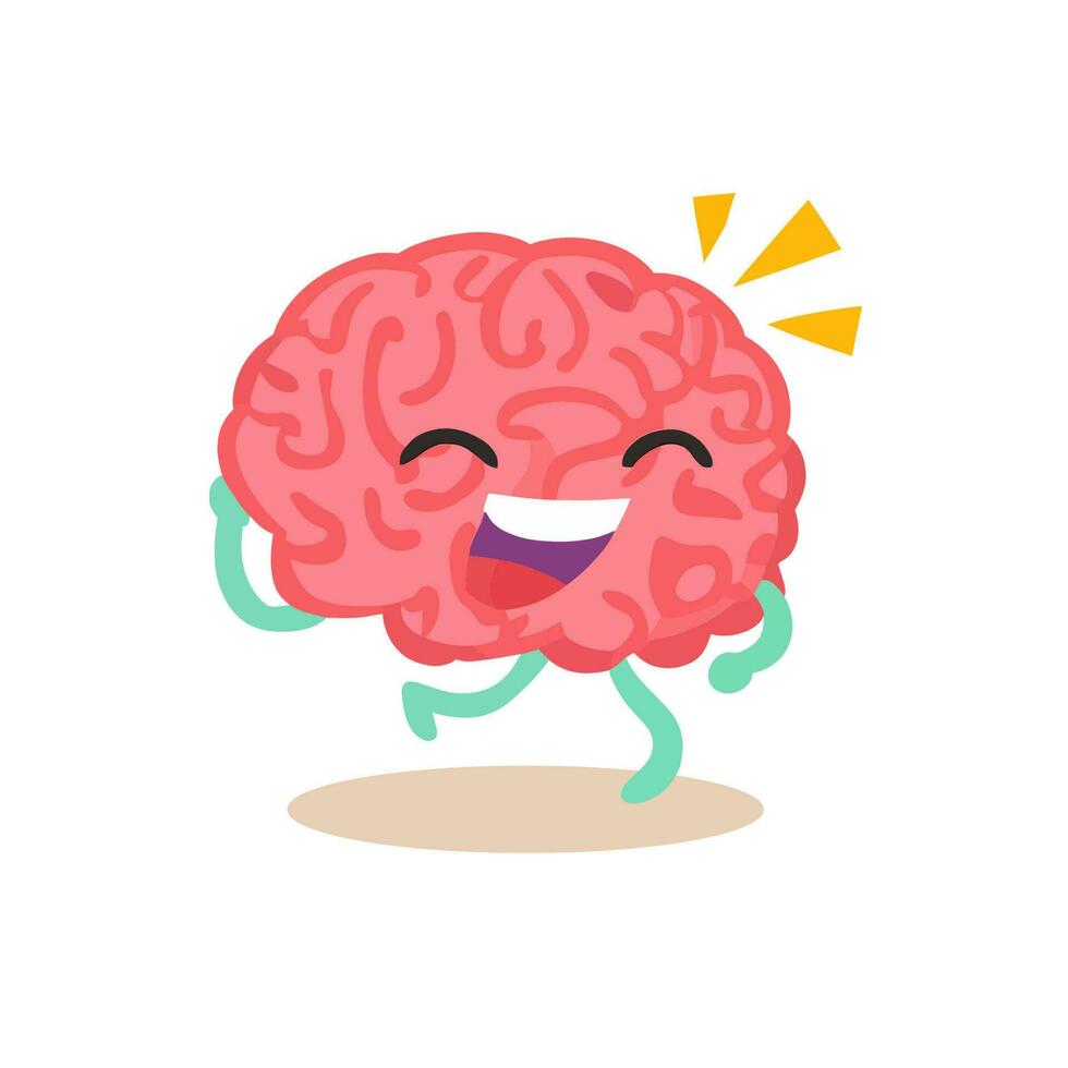 Cartoon happy brain is running and smiling. vector