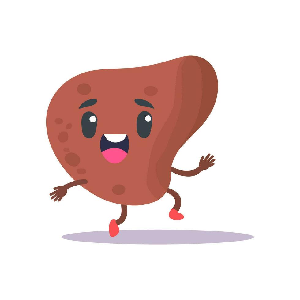 Cartoon liver runs with a happy face. Happy cheerful liver. vector