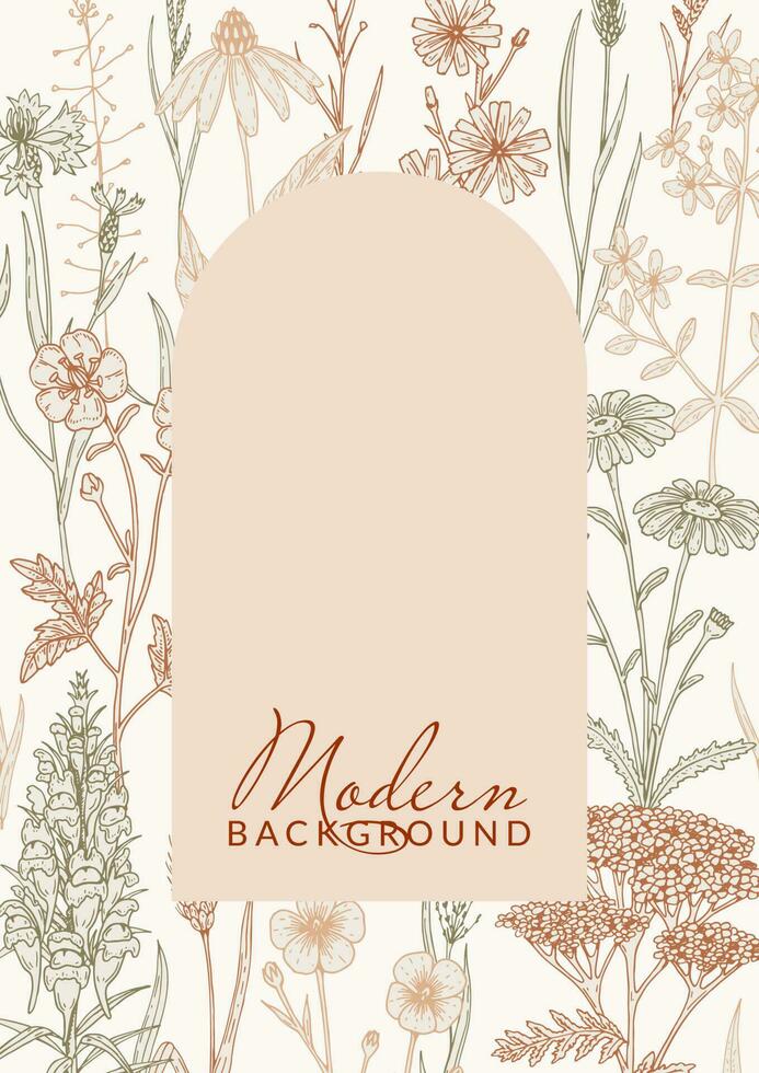 Hand drawn summer wildflowers design. Vector illustration in sketch style. Meadow flowers aesthetic background