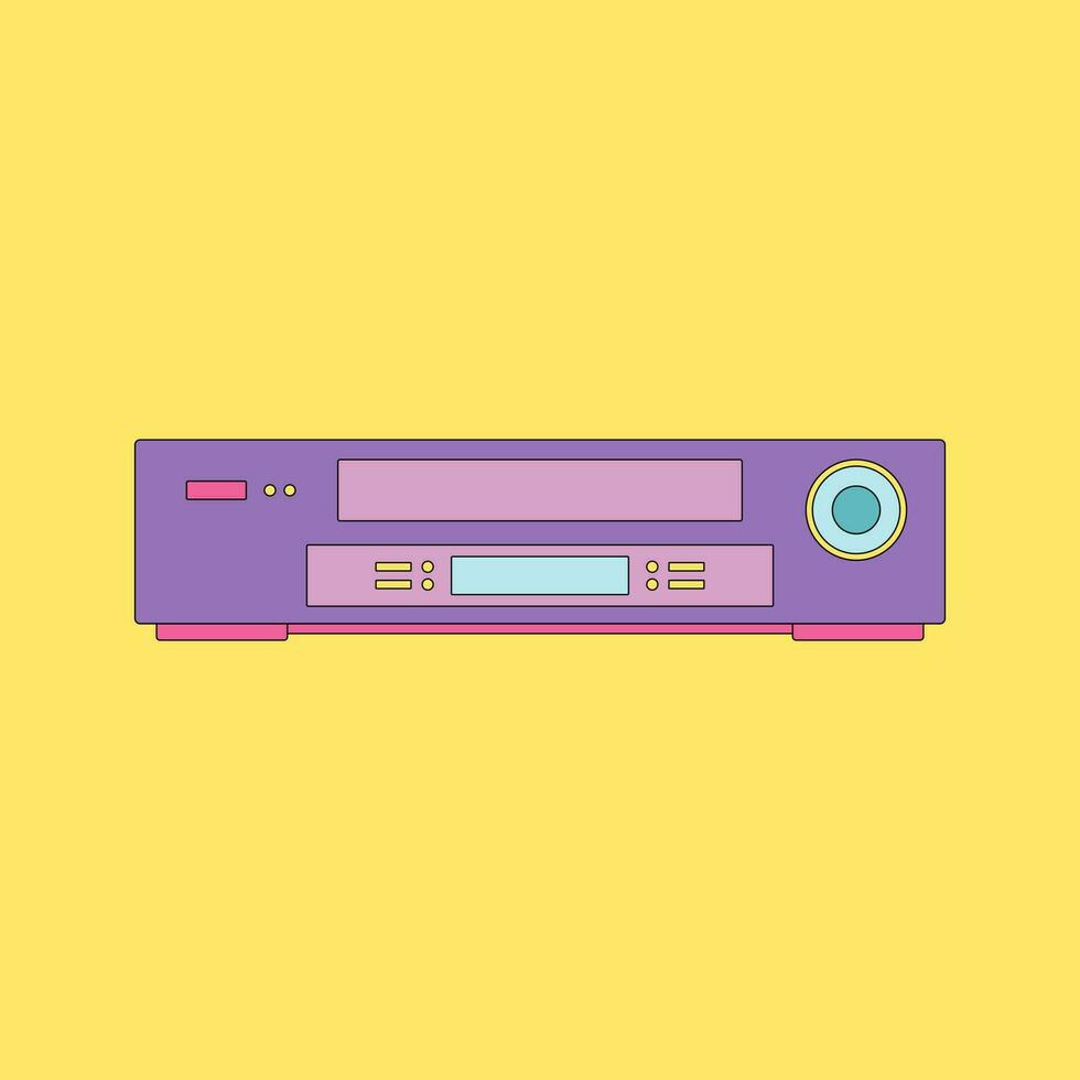 Old vintage retro antique video recorder for watching movies, video from the 80-90s style. Vector cartoon illustration.