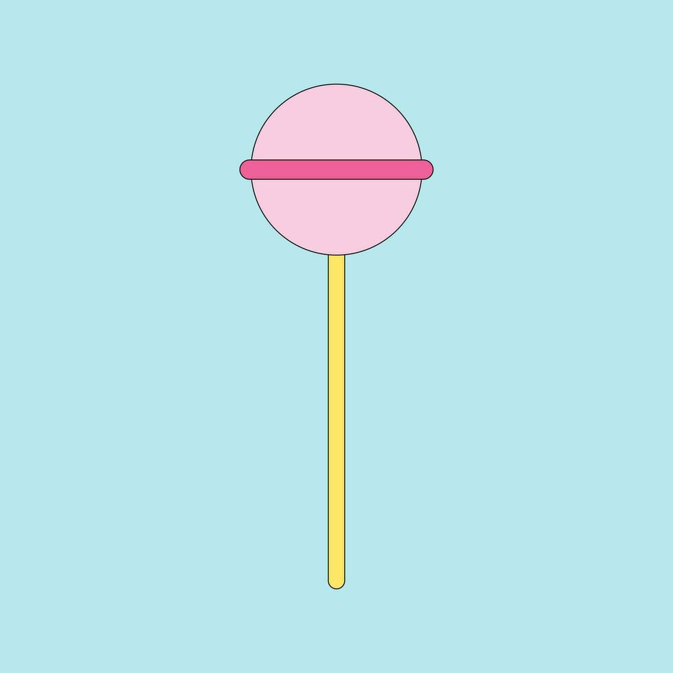 Lollipop in the style of the 90s, round hard sugar candy on stick. Nostalgia for the 1990s. Vector cartoon illustration