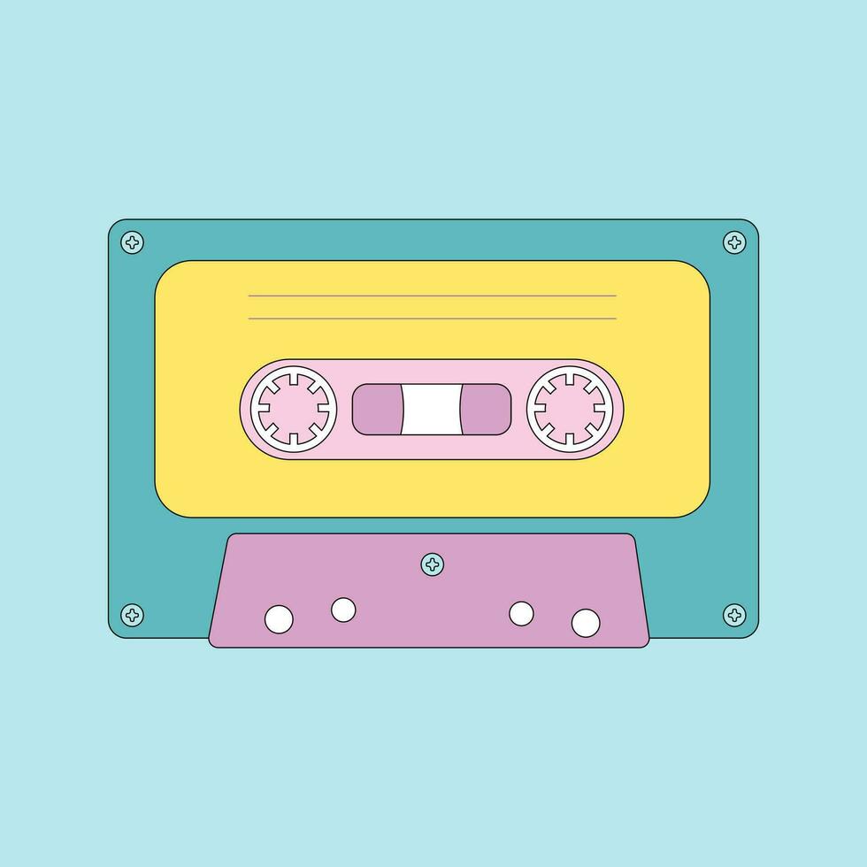 Vintage cassette. Retro cassette with pop songs from the 80s and 90s. Vector cartoon illustration