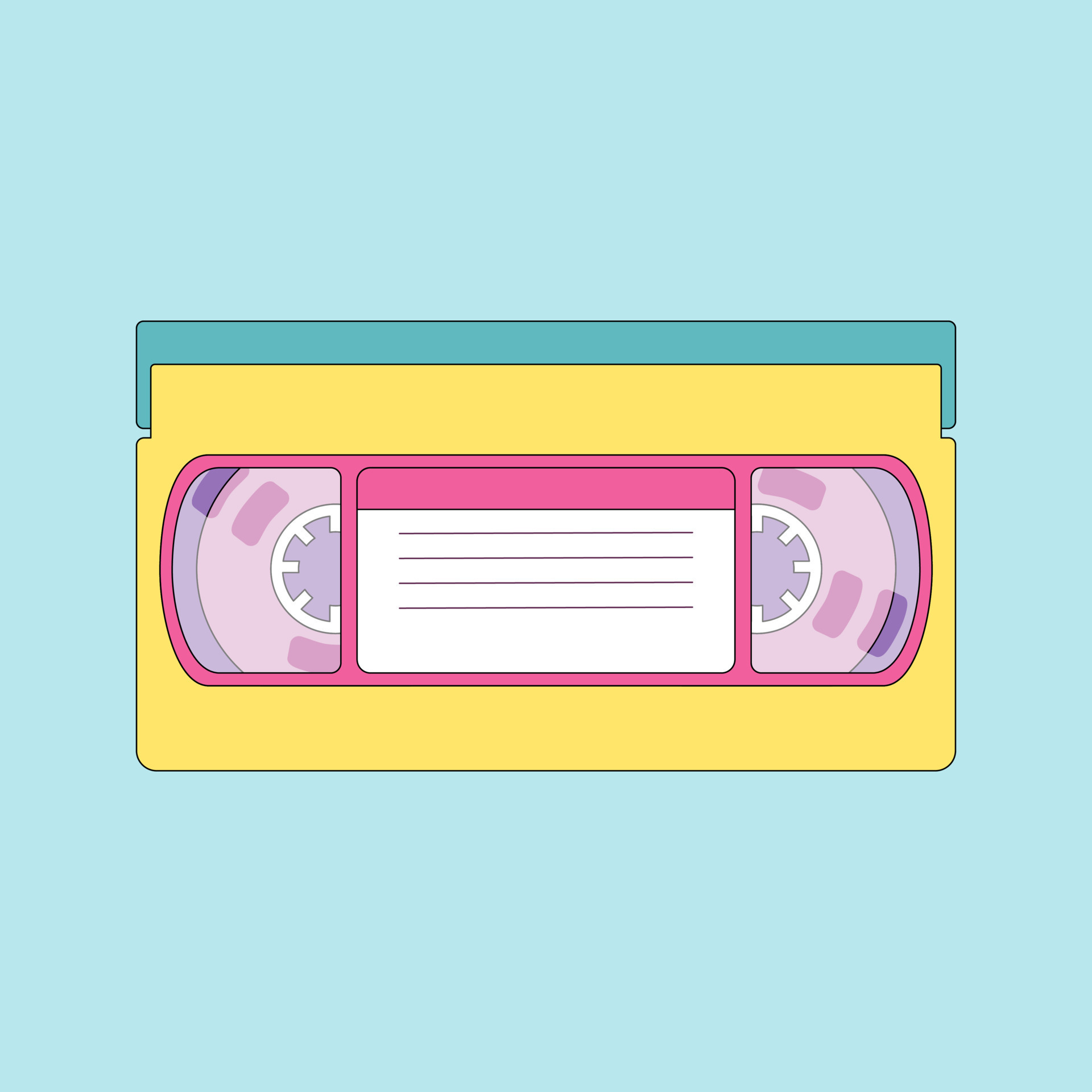 VHS Cassette, video tape record system. 80-90s Style. Old style tape