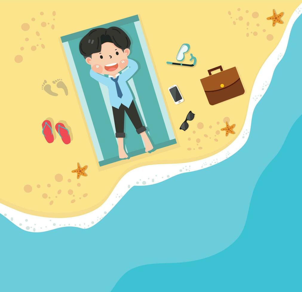 Kid businessman happy on Beach in a top view vector