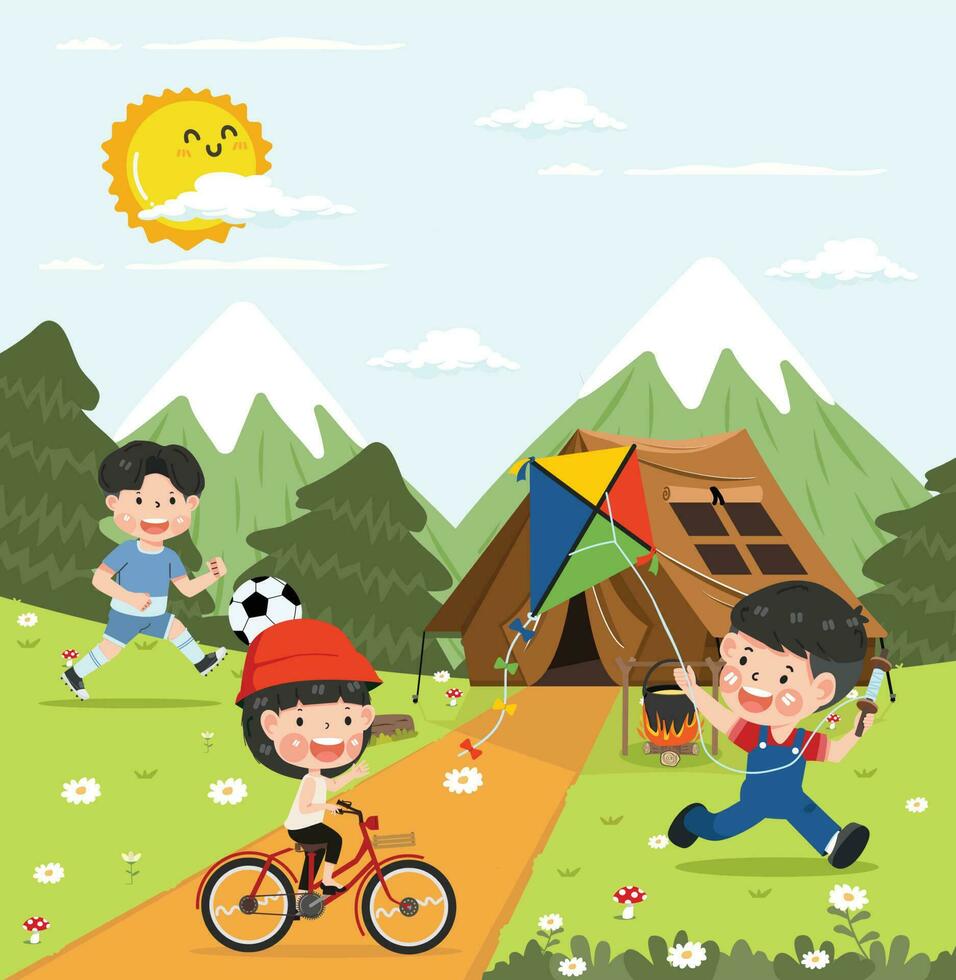 Camping Summer Forest with kids vector