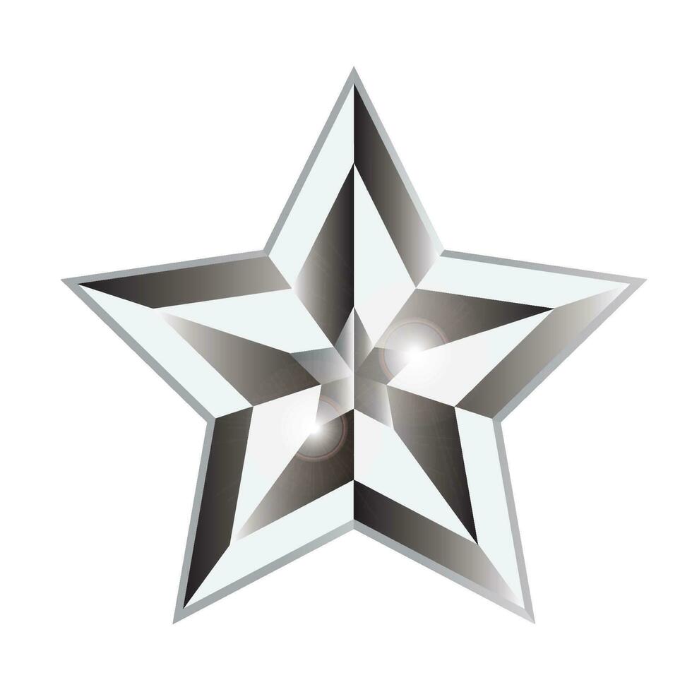 3d metallic glowing star, sparkling silver gradient star shape, 3d rendering star vector