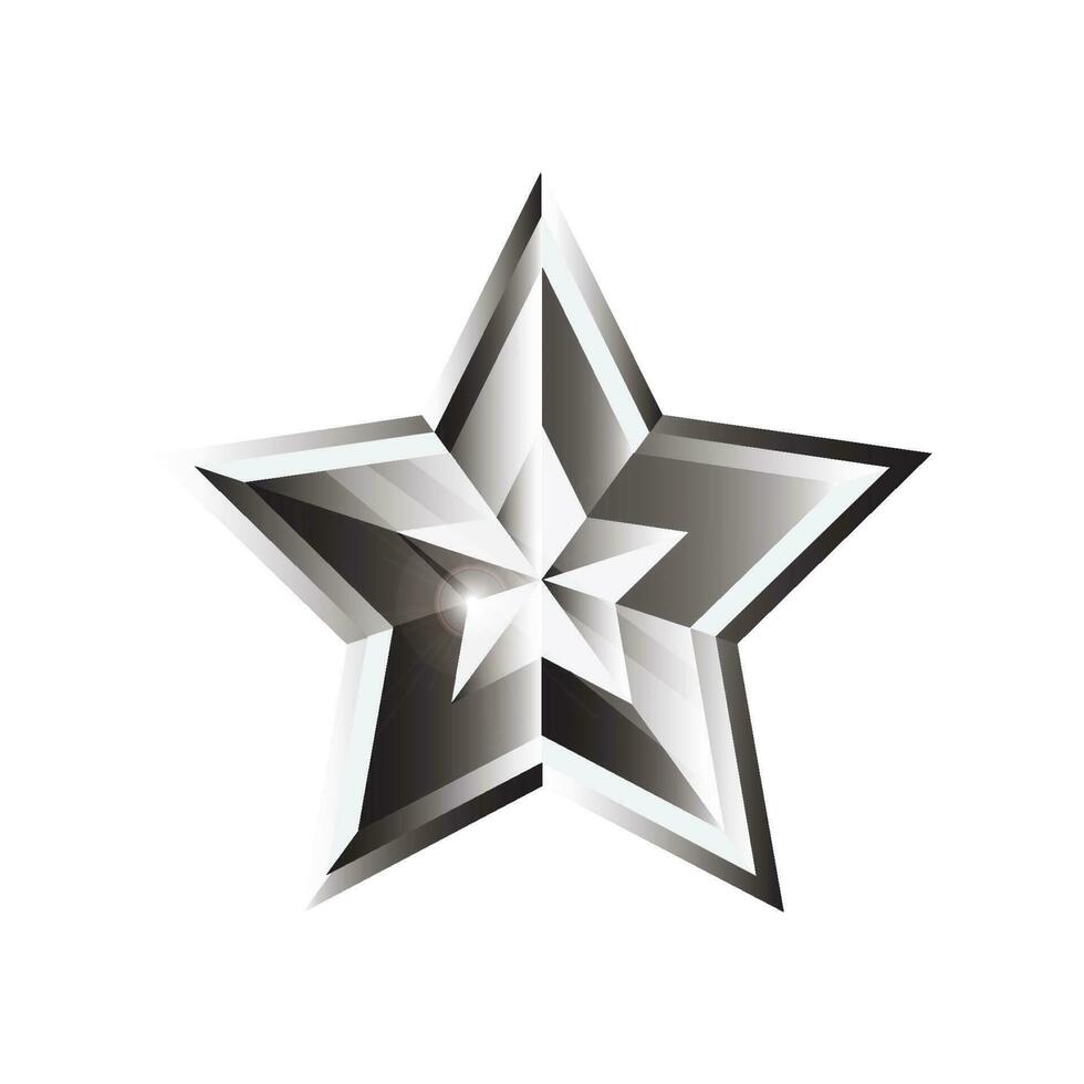 3d metallic glowing star, sparkling silver gradient star shape, 3d rendering star vector