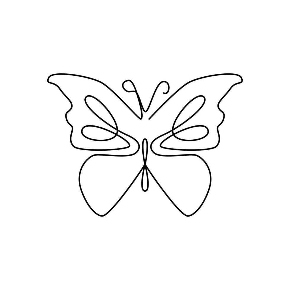 Continuous one line drawing. One line art. Beautiful butterfly, insect, wildlife. Abstract continuous line. vector