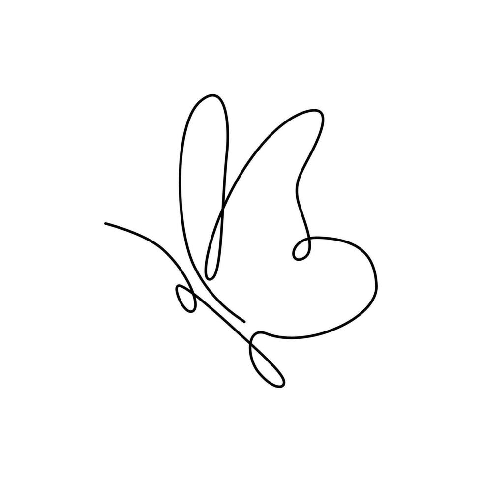 Continuous one line drawing. One line art. Beautiful butterfly, insect. Side view. Abstract continuous line. vector