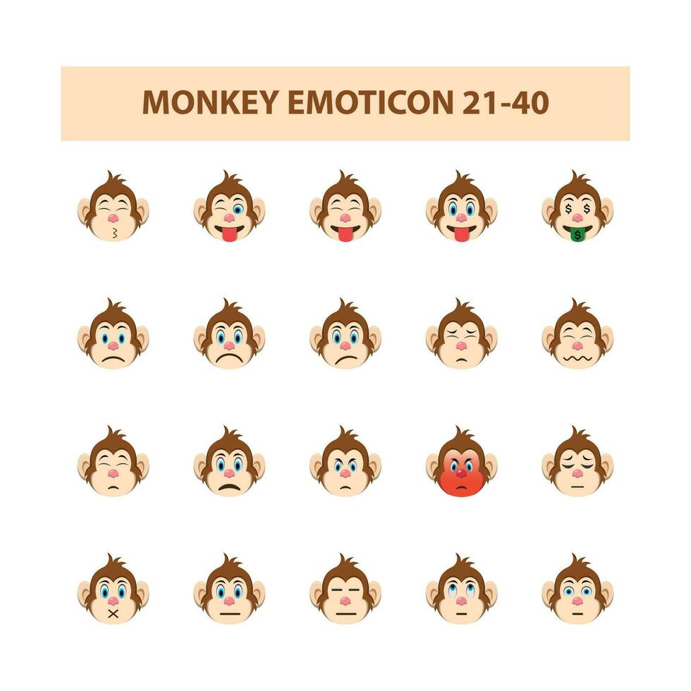 mono emoticon icono conjunto vector