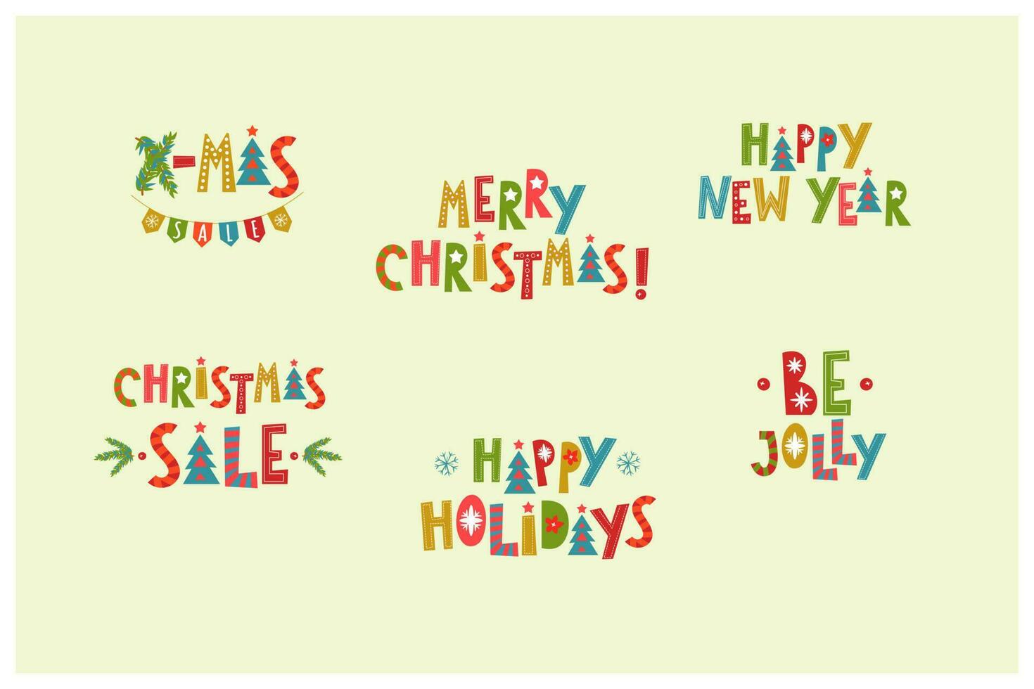 Christmas style lettering set  Happy New Year, Christmas Party, Merry Christmas Happy Holidays vector