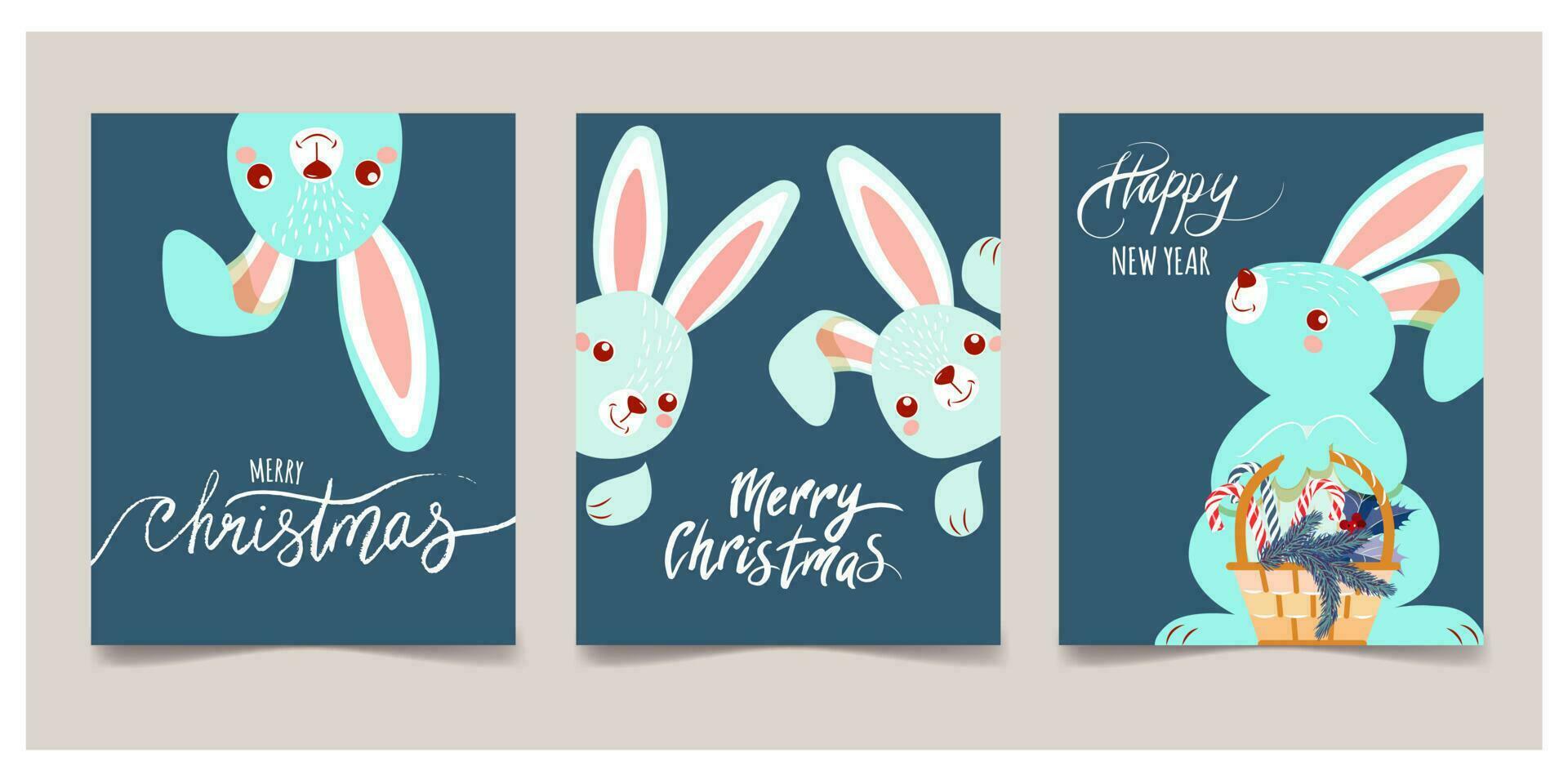 Set of New Year's posters. Chinese New Year. Year of the rabbit. vector