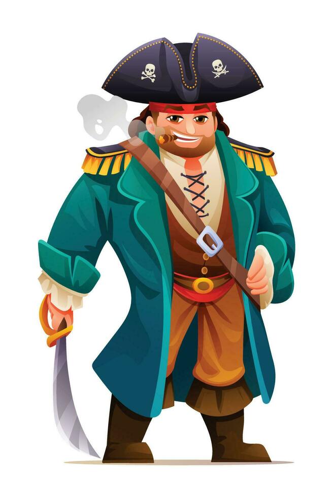 Pirate holding a sword. Cartoon character design illustration vector