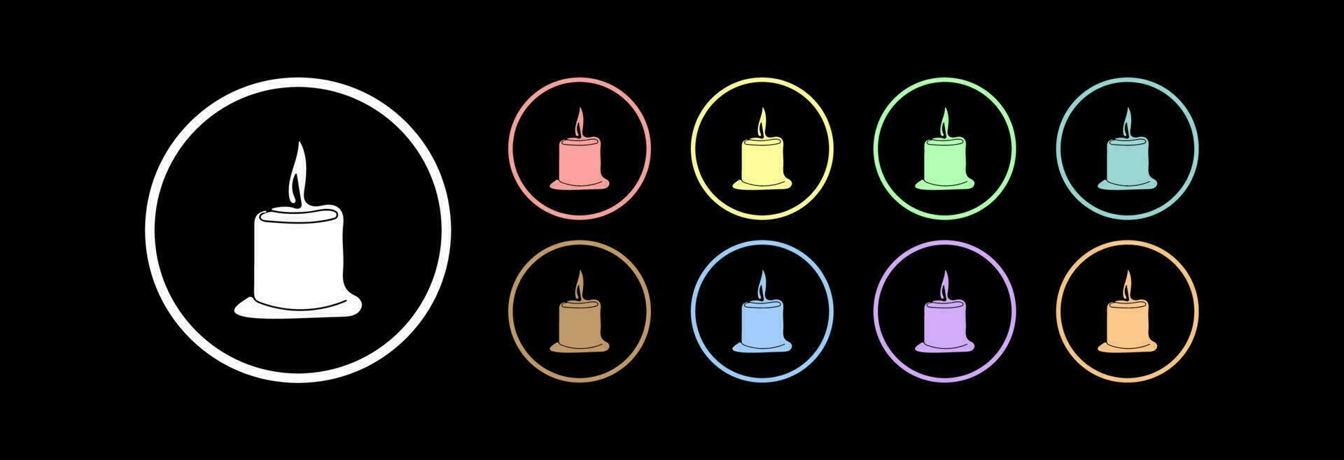 Icon of a burning candle in different colors. Bright set for stickers or logo. vector