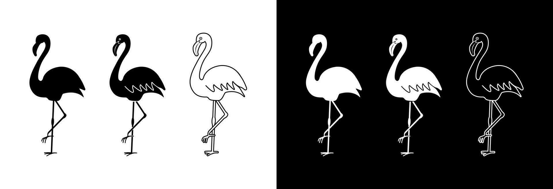 Silhouette of a flamingo on a black and white background. A sketch or drawing for decoration. vector