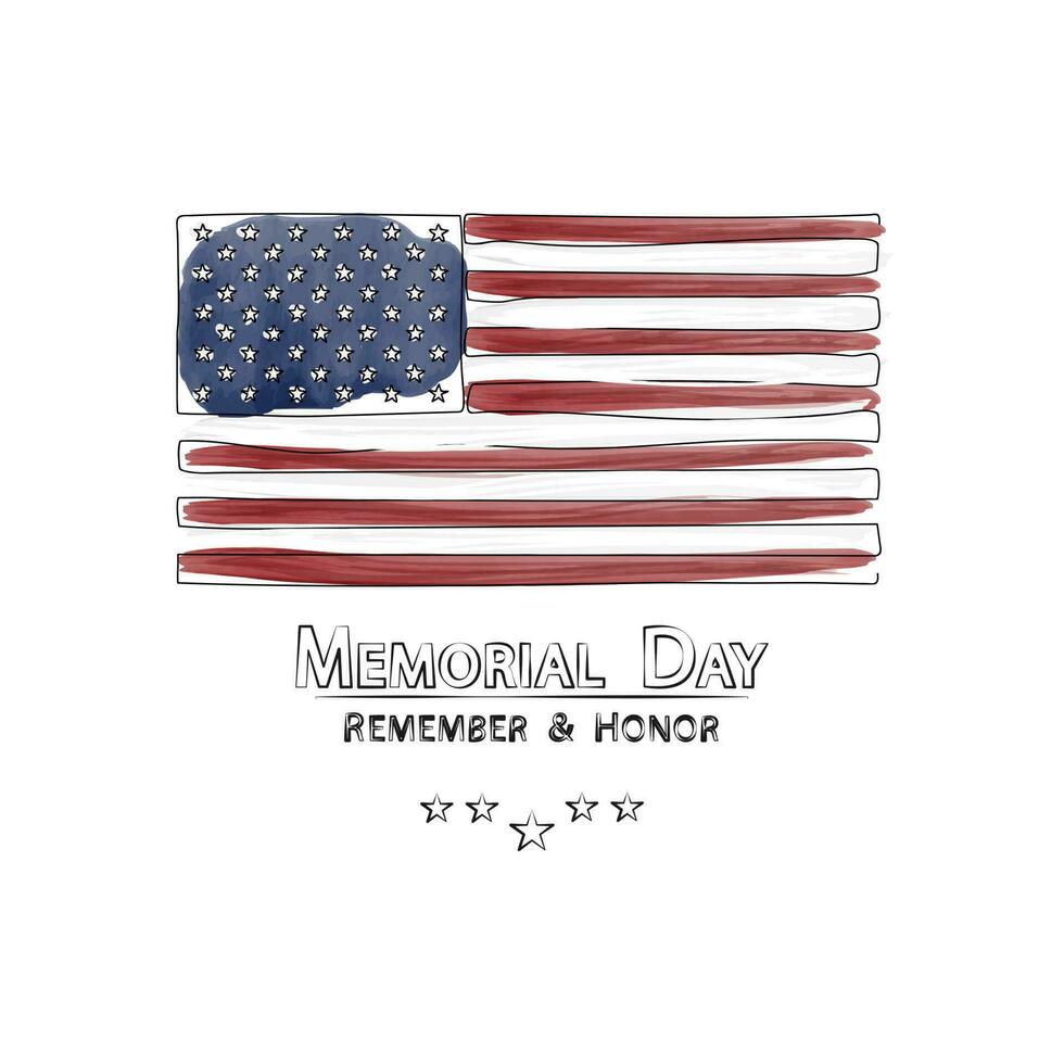 Memorial Day, flag of the United States of America. Drawing in watercolor style. vector