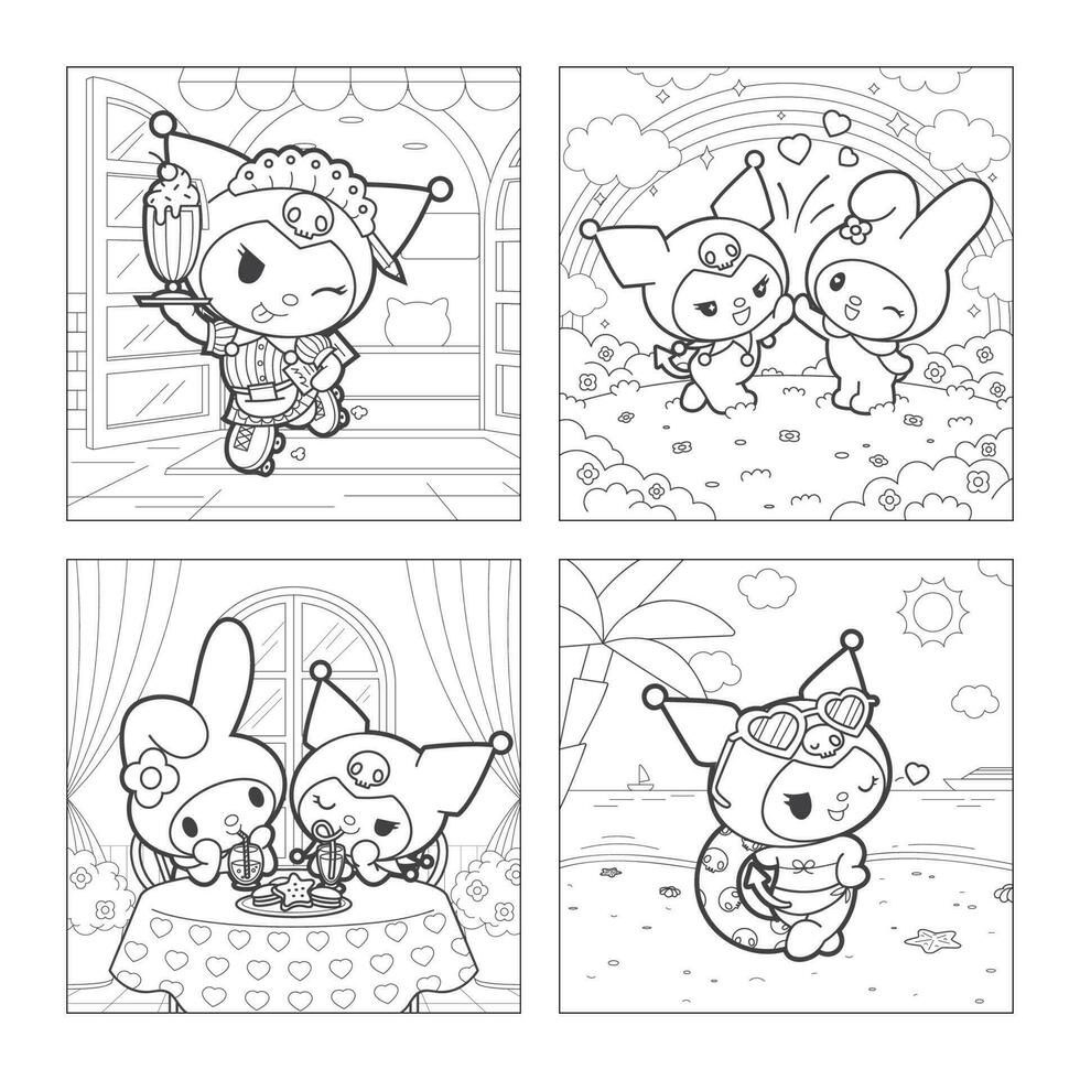 Diary of Cute Rabbit Coloring Book Pages vector