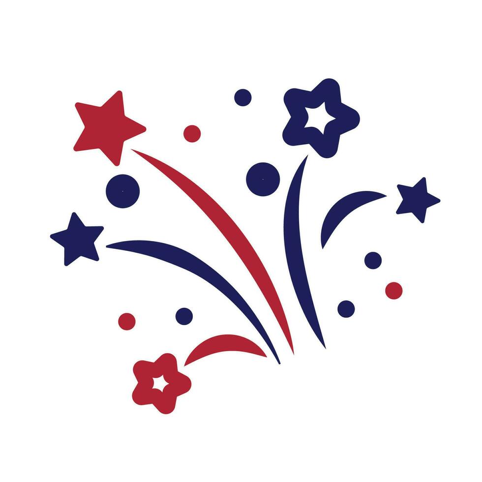 Fireworks and stars in national American colors. Vector illustration isolated on white background