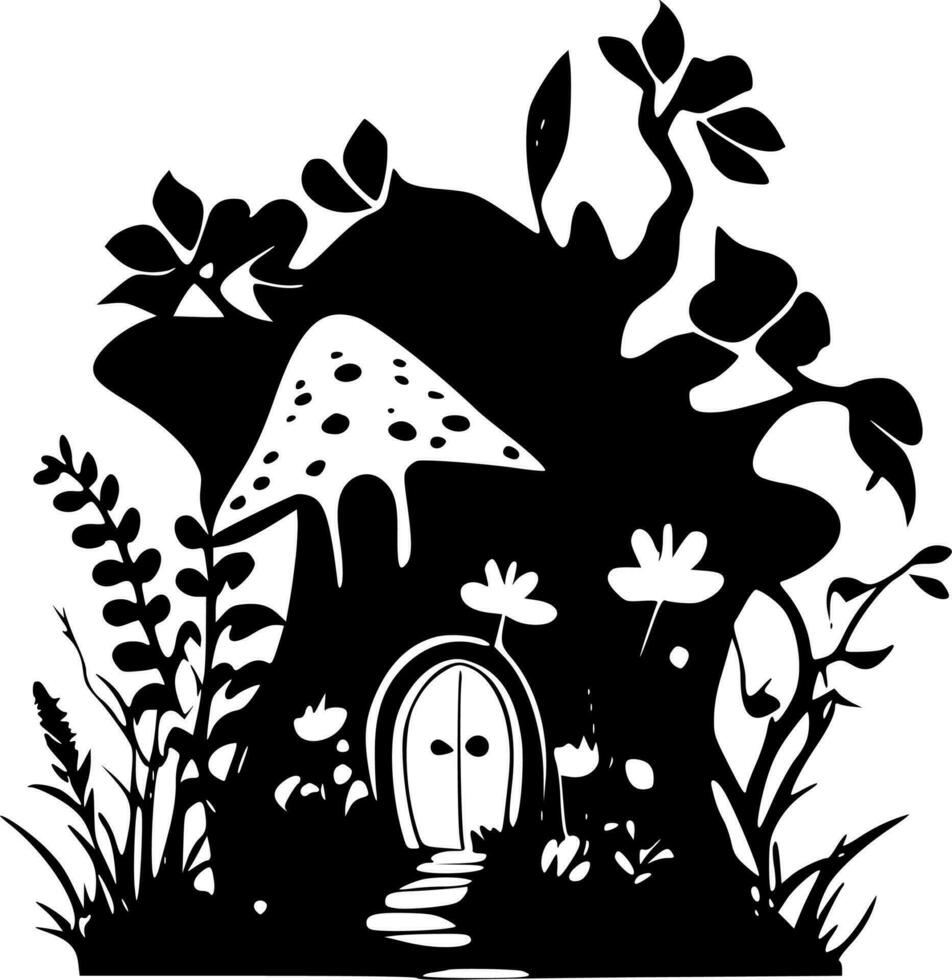 Fairy House, Black and White Vector illustration