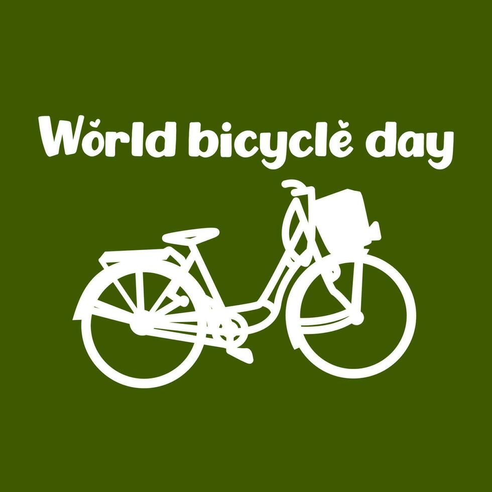 World Bicycle Day Poster with green bike silhouette vector. Green bicycle icon vector. Bike silhouette isolated on a green background. Bicycle Day Poster, June 3. Important day vector