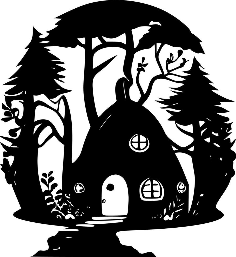 Fairy House, Black and White Vector illustration