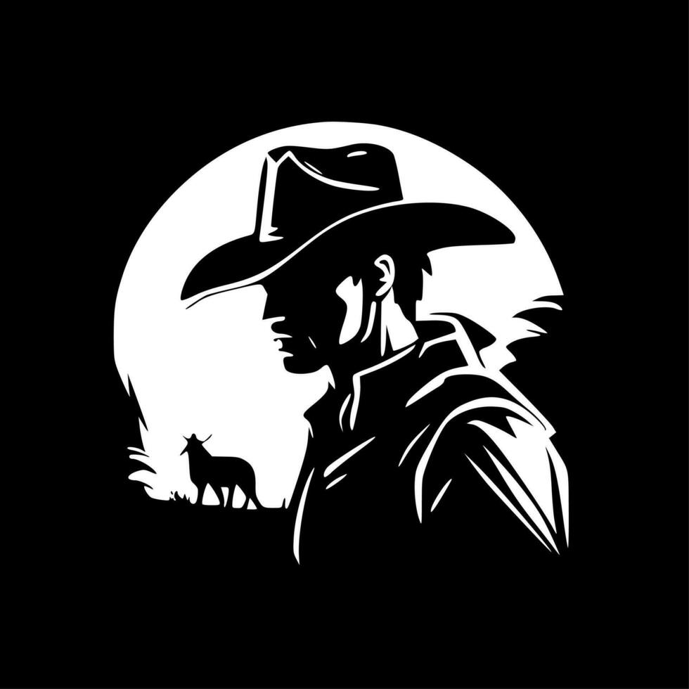 Cowboy, Black and White Vector illustration