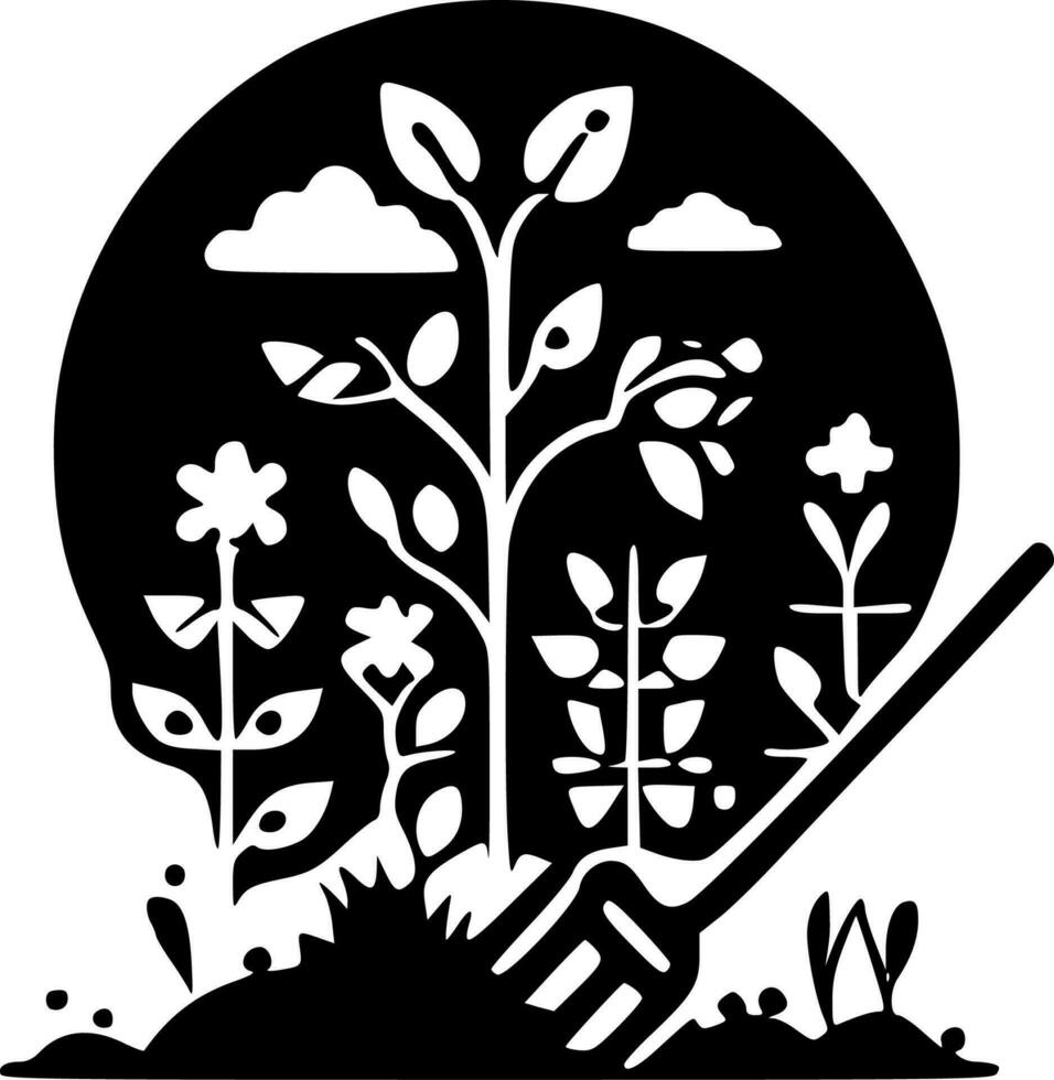 Gardening, Black and White Vector illustration