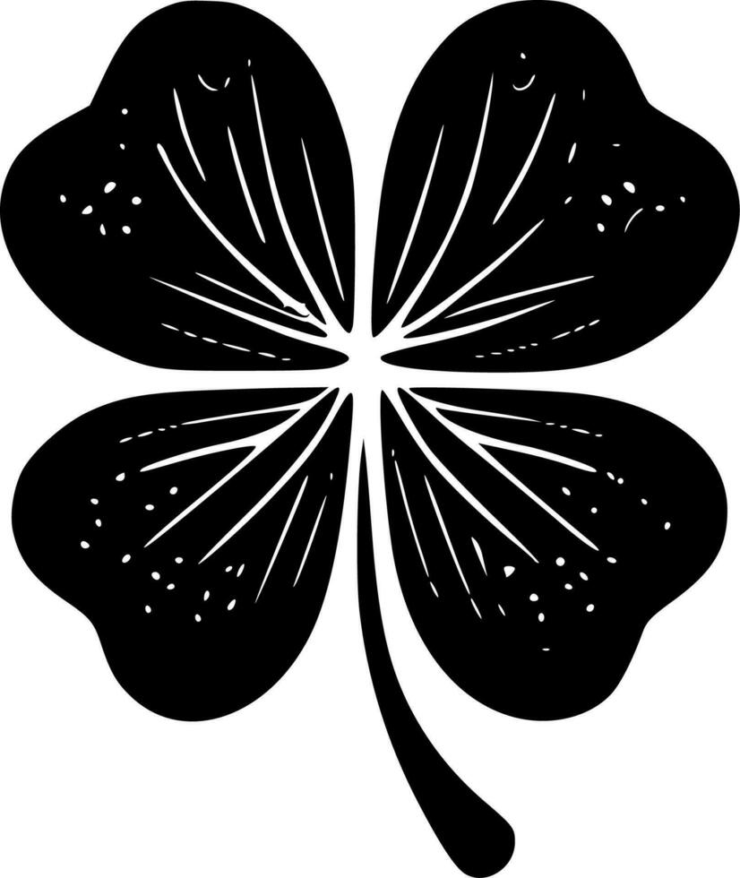 Four-leaf Clover, Black and White Vector illustration