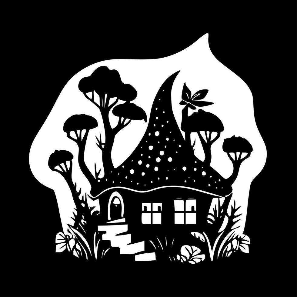 Fairy House, Black and White Vector illustration