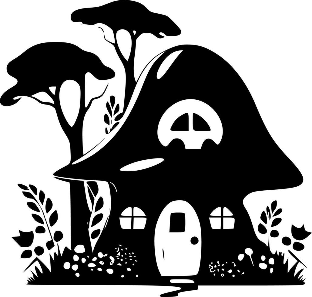 Fairy House, Black and White Vector illustration