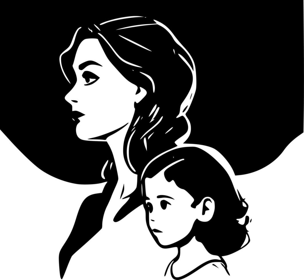 Mother Daughter, Minimalist and Simple Silhouette - Vector illustration
