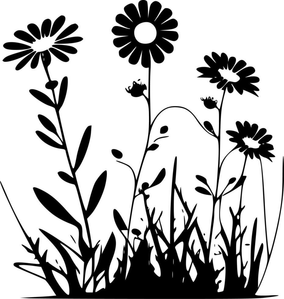 Flowers - Black and White Isolated Icon - Vector illustration