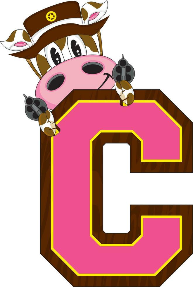 C is for Cow Cowboy Wild West Alphabet Learning Educational Illustration vector