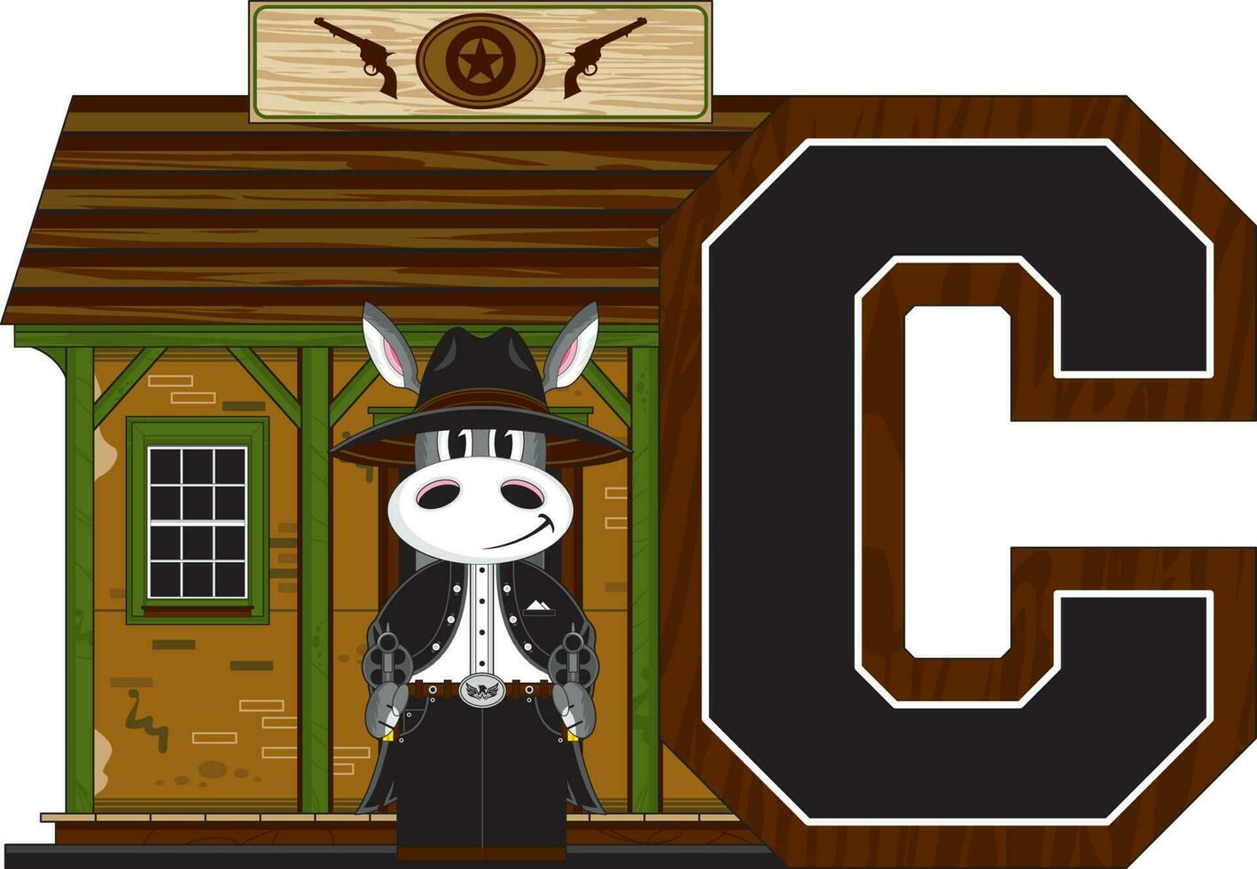 C is for Cowboy Donkey Wild West Alphabet Learning Educational Illustration vector