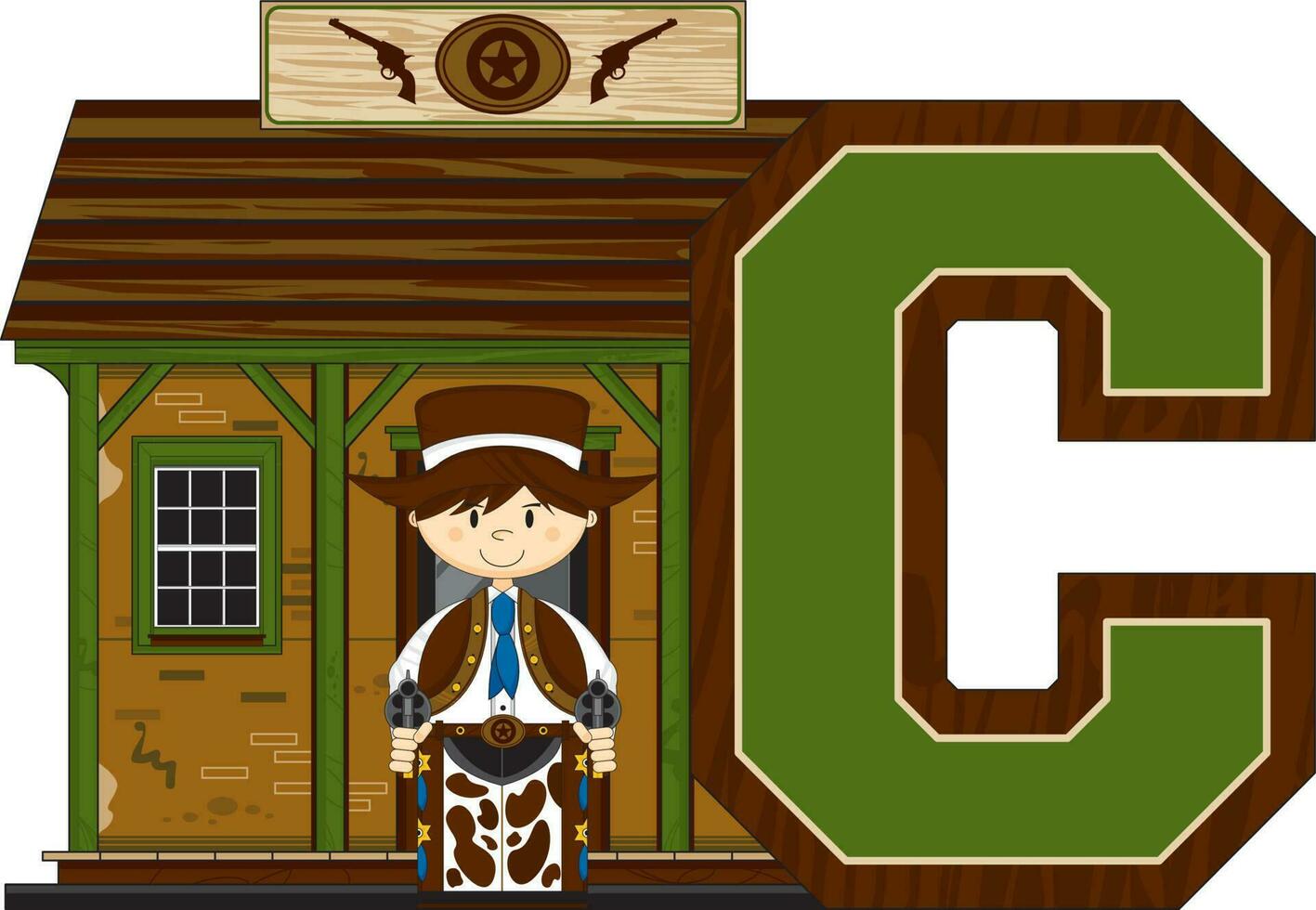 C is for Cowboy Wild West Alphabet Learning Educational Illustration vector