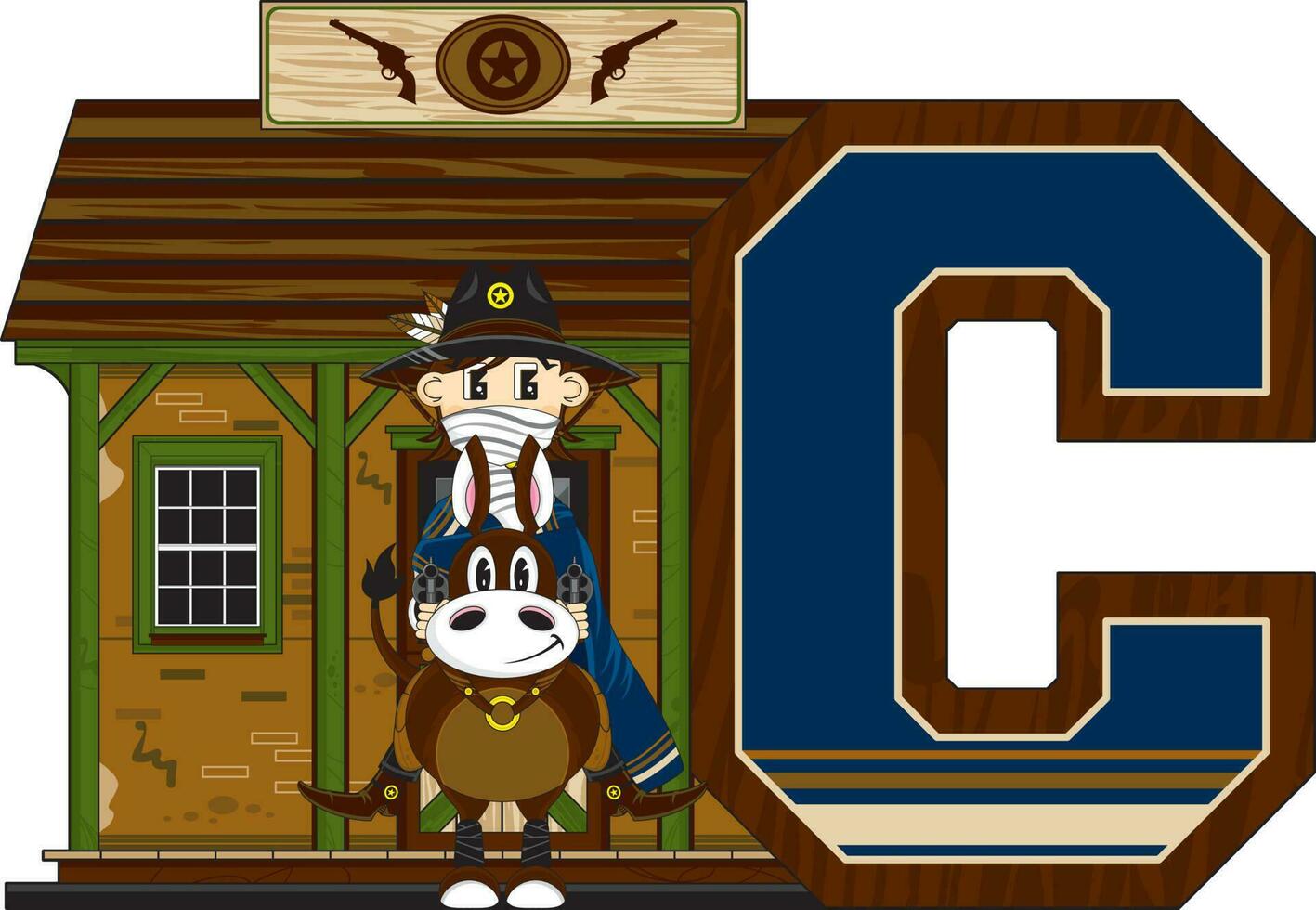 C is for Cowboy on Horse Wild West Alphabet Learning Educational Illustration vector