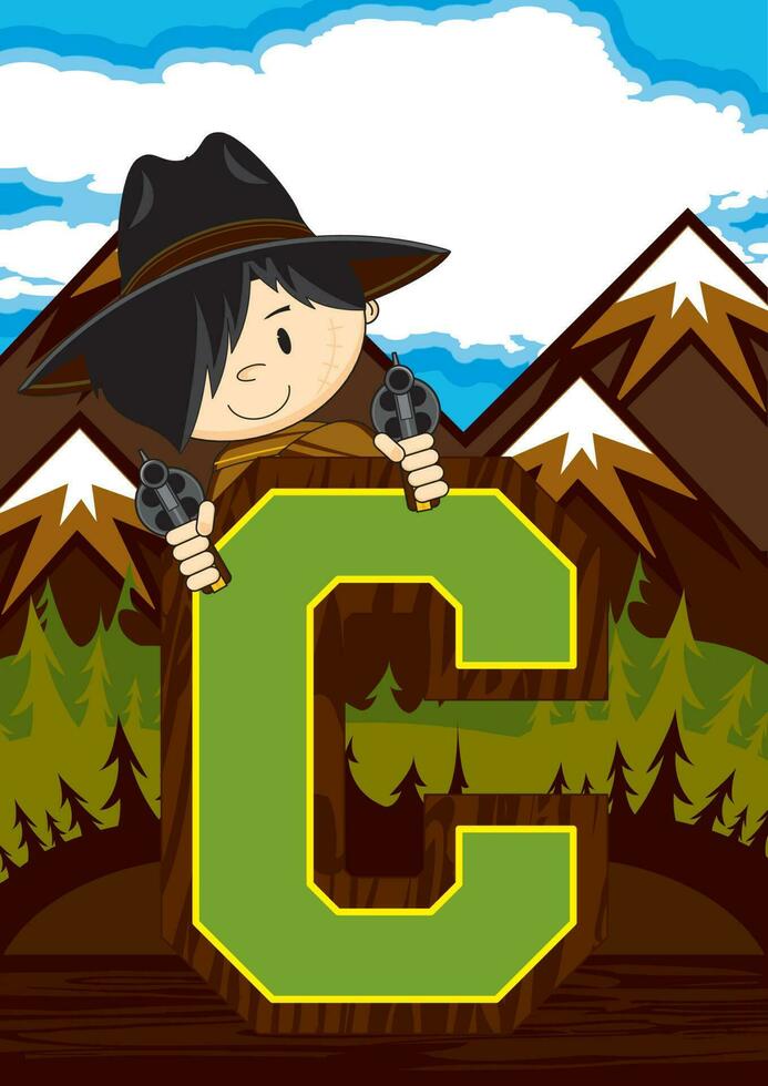 C is for Cowboy Wild West Alphabet Learning Educational Illustration vector