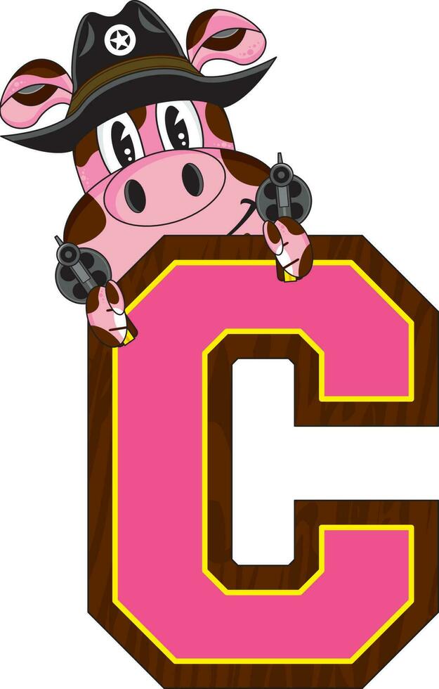 C is for Cowboy Pig Wild West Alphabet Learning Educational Illustration vector