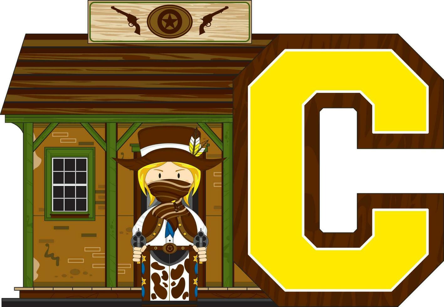 C is for Cowboy Wild West Alphabet Learning Educational Illustration vector