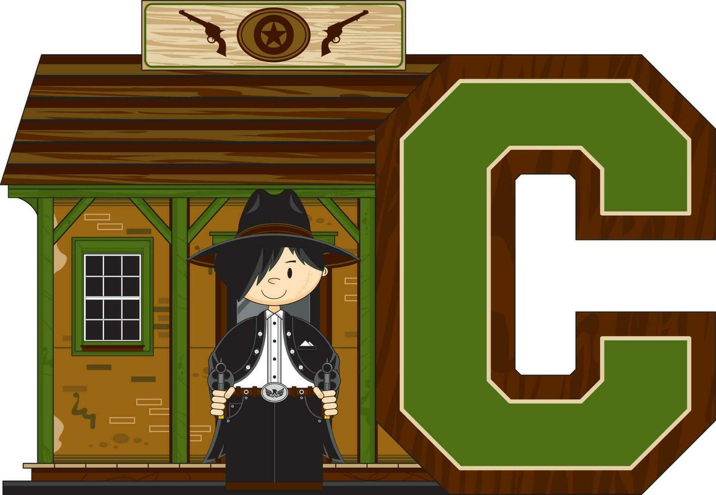 C is for Cowboy Wild West Alphabet Learning Educational Illustration vector
