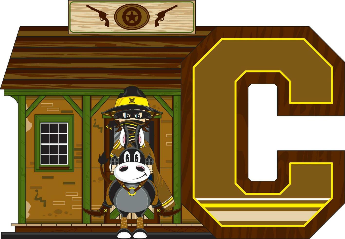 C is for Cowboy on Horse Wild West Alphabet Learning Educational Illustration vector