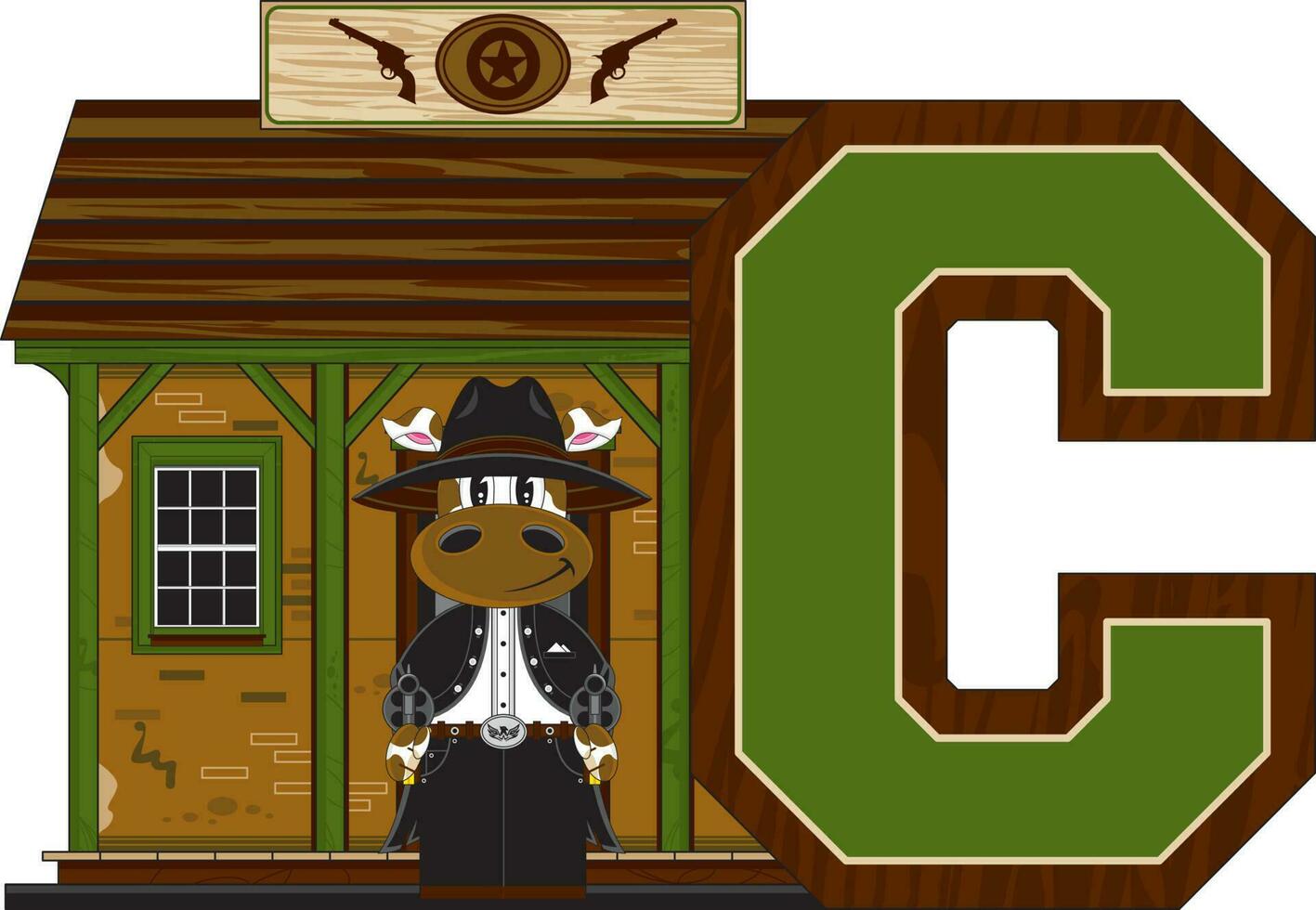 C is for Cow Cowboy Wild West Alphabet Learning Educational Illustration vector