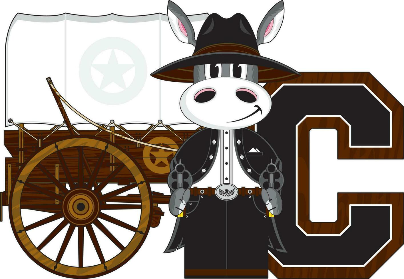 C is for Cowboy Donkey Wild West Alphabet Learning Educational Illustration vector