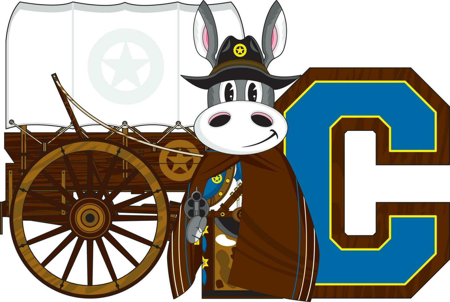 C is for Cowboy Donkey Wild West Alphabet Learning Educational Illustration vector