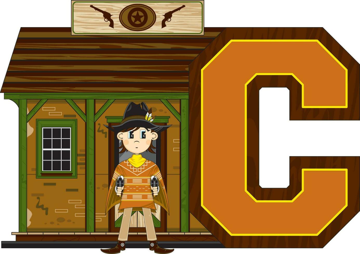 C is for Cowboy at the Jail Wild West Alphabet Learning Educational Illustration vector