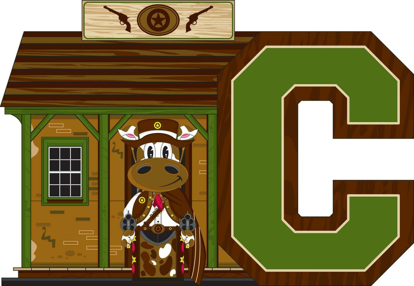 C is for Cow Cowboy Wild West Alphabet Learning Educational Illustration vector