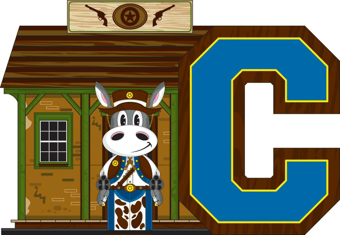 C is for Cowboy Donkey Wild West Alphabet Learning Educational Illustration vector