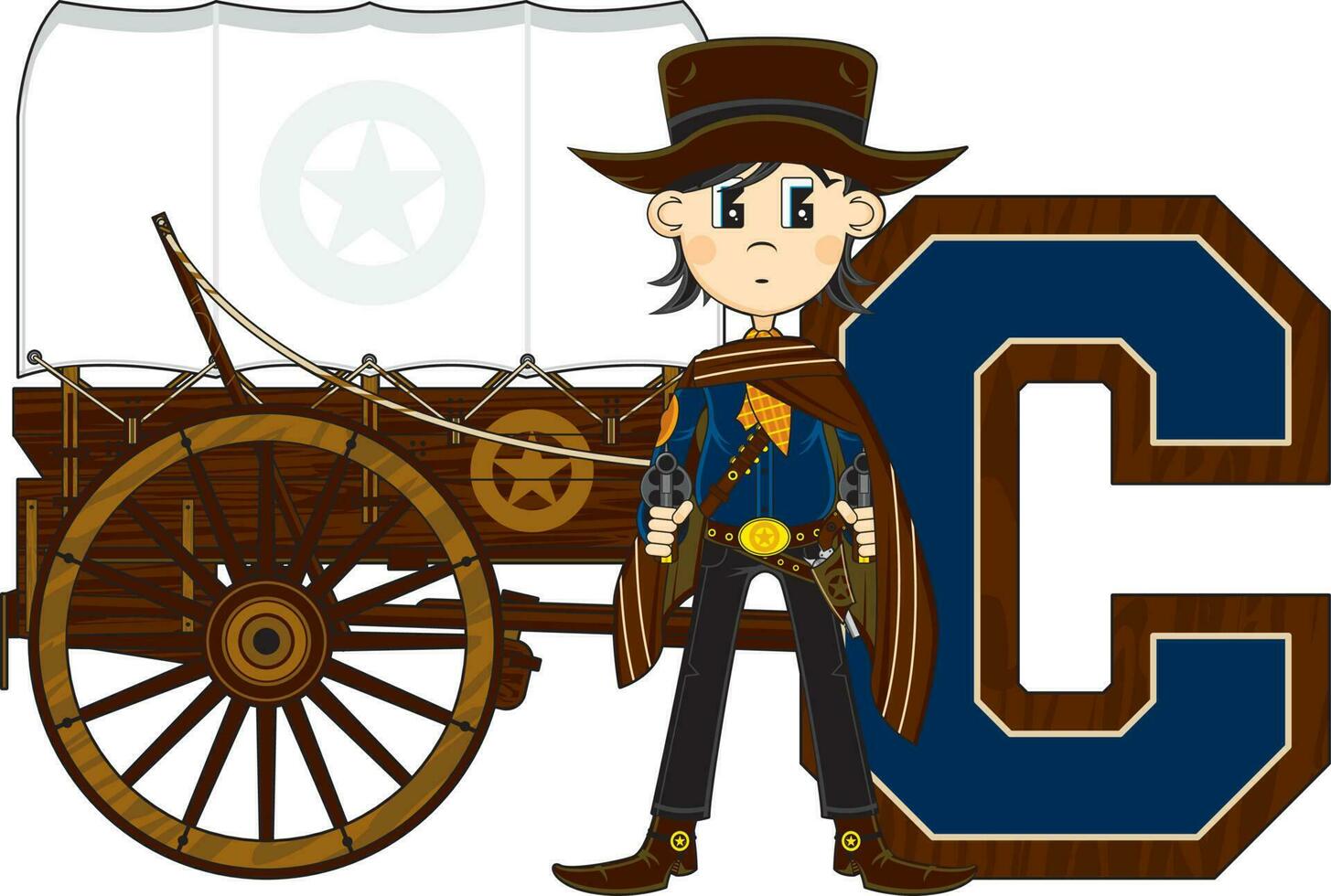 C is for Cowboy Wild West Alphabet Learning Educational Illustration vector