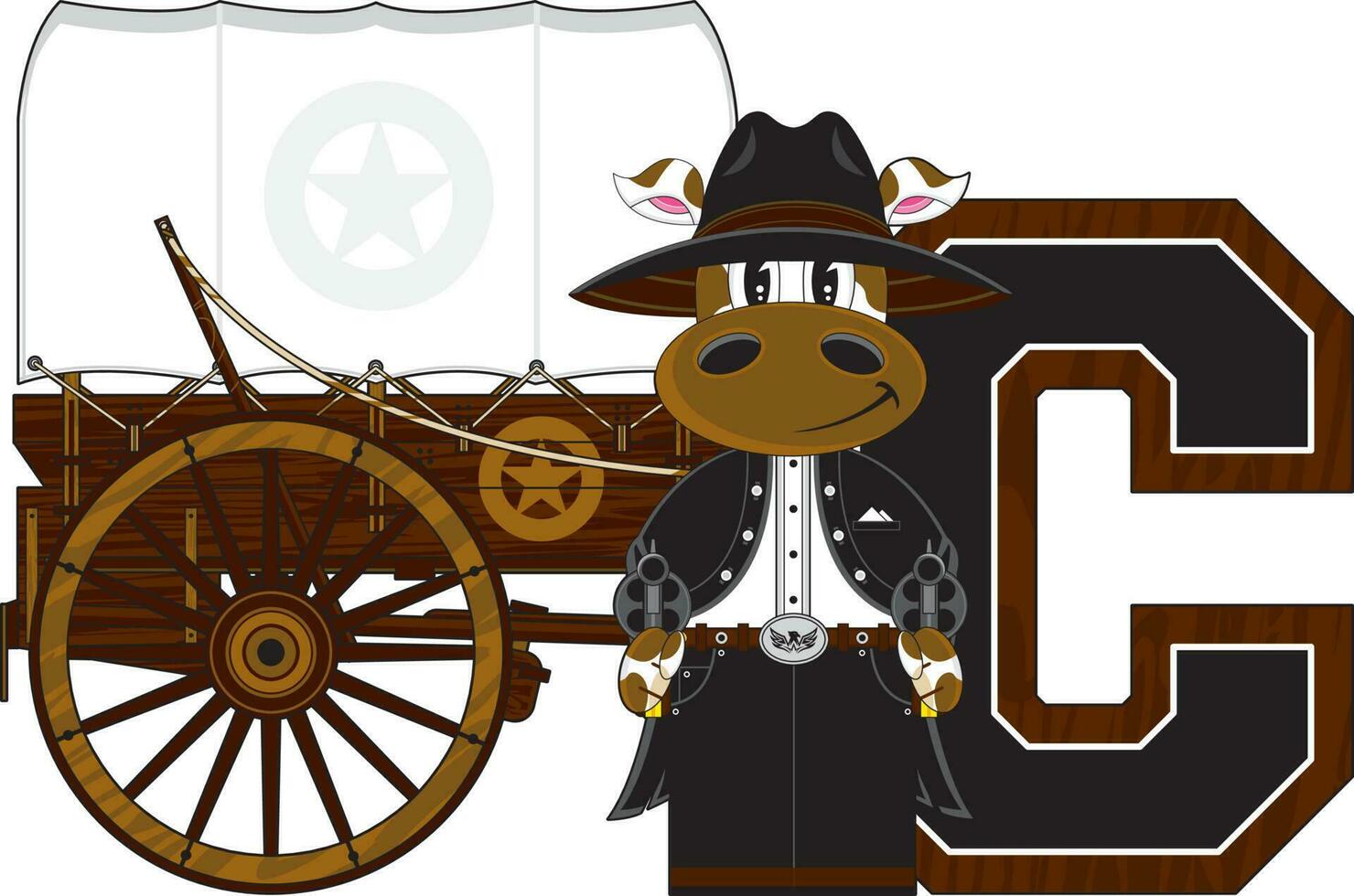 C is for Cow Cowboy on Horse Wild West Alphabet Learning Educational Illustration vector